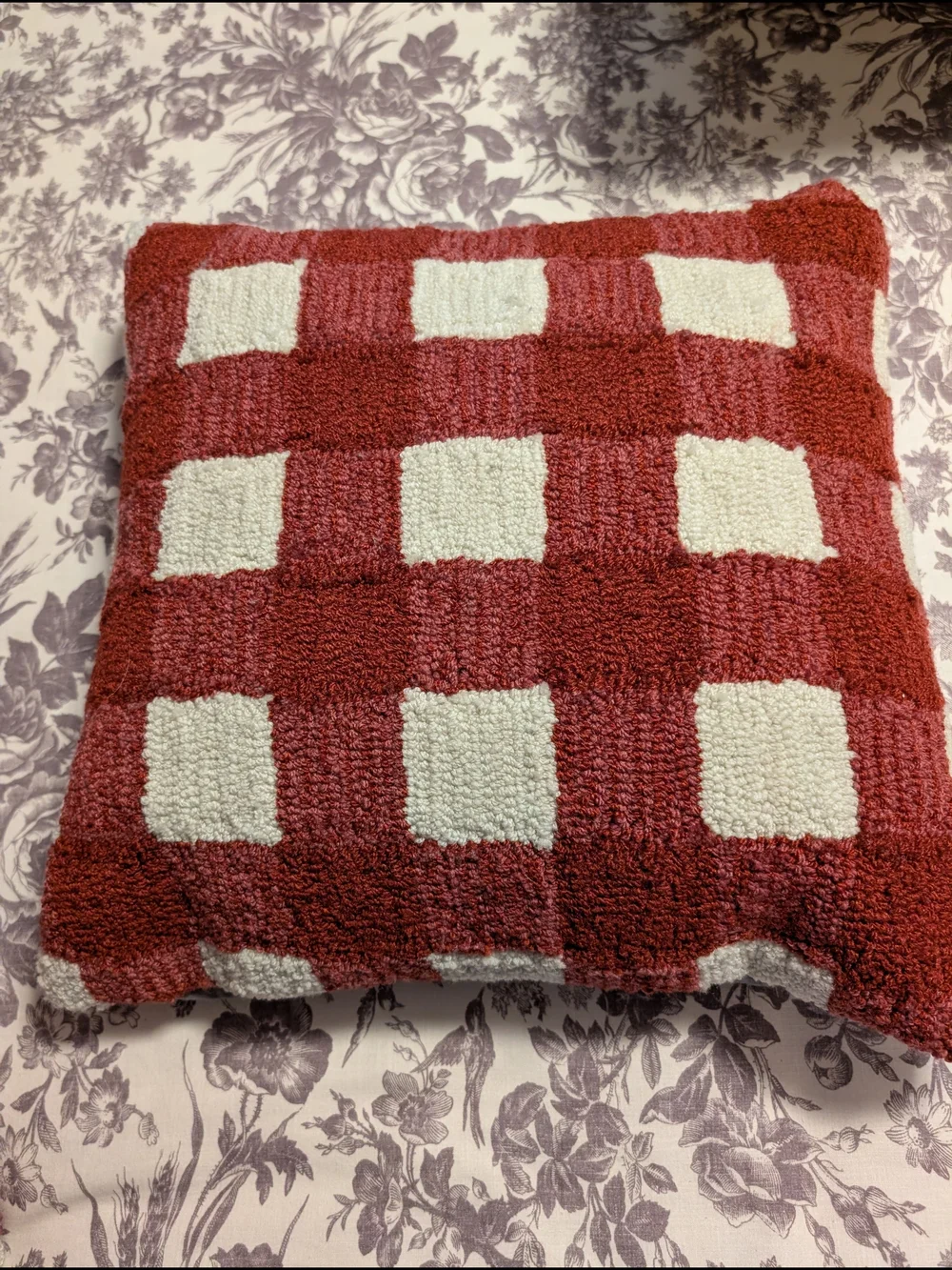 Red and White Checker Chenille Throw Pillows